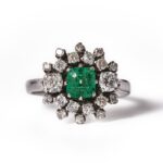 1960s emerald and diamond "Starburst" cluster ring