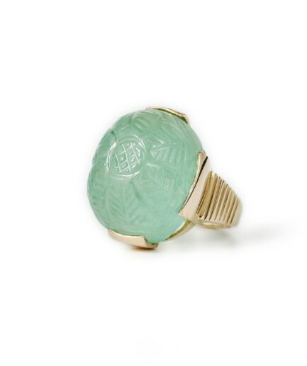 34ct carved emerald, 18k gold ring, by Alexander Tillander ca 1970.