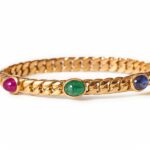 1980s Sapphire, Emerald and Ruby 18kt Curb Link Bangle