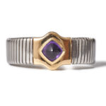 Bulgari Amethyst Gold Steel Tubogas Bangle, ca 1990.