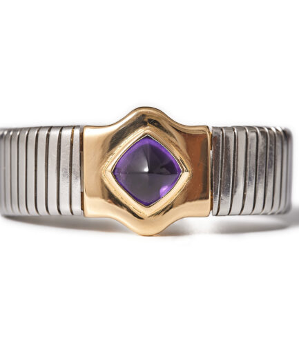 Bulgari Amethyst Gold Steel Tubogas Bangle, ca 1990.