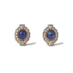 8ct Cabochon Sapphire and Diamond 18kt Clip Earrings, ca 1940.