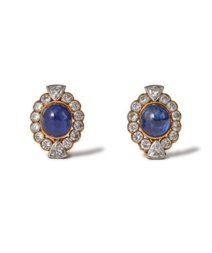 8ct Cabochon Sapphire and Diamond 18kt Clip Earrings, ca 1940.