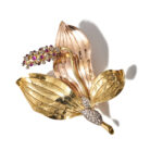W.A. Bolin 18k Ruby and Diamond Floral Brooch, Stockholm 1944