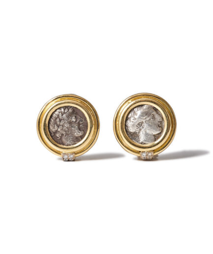 Bvlgari Monete 18kt Gold Earrings with Diamonds, 4th Century Coins.