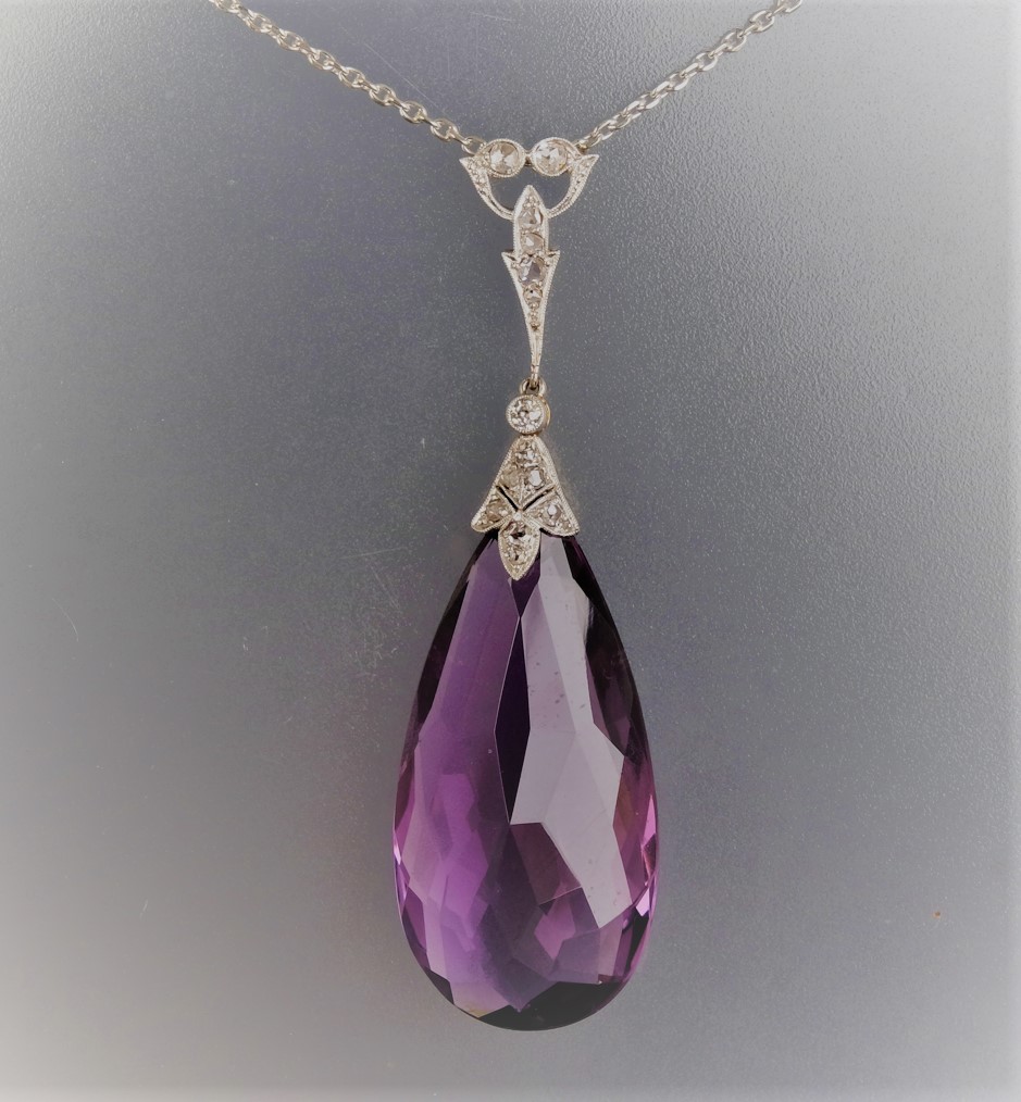 **SOLD** Art Deco Amethyst diamond pendant, ca. 1910 – Sperlich Jewelry