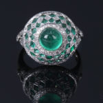 **SOLD** Vintage Emerald Cabochon and Diamond fancy ring by David Morris