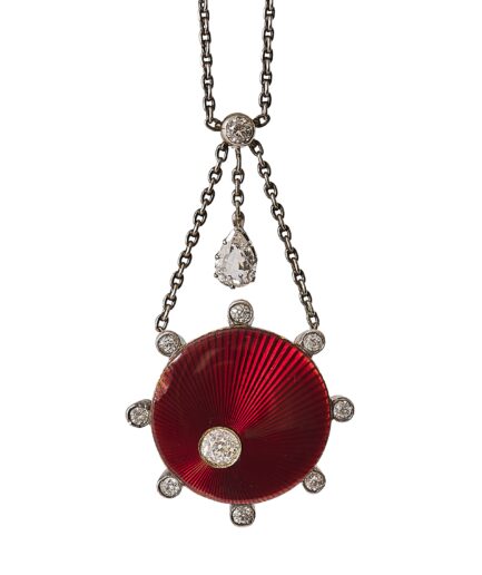 Edwardian enamel and diamond necklace, circa 1910.