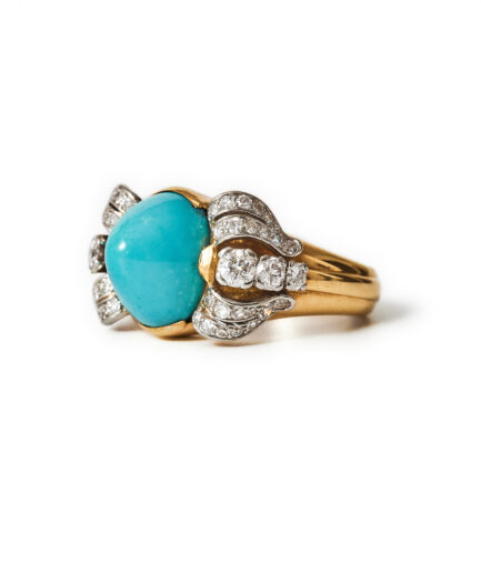 1950s W.A. Bolin ring set with turquoise and diamonds.