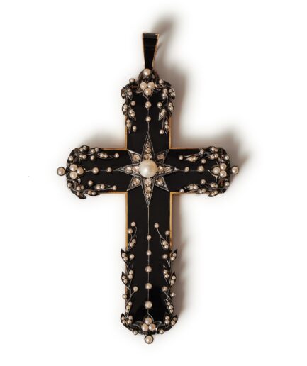 Victorian mourning cross – gold, silver, diamonds and pearls.