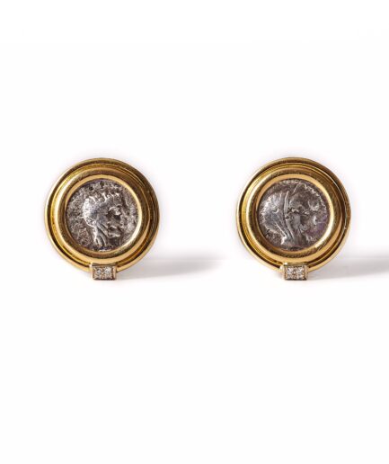 Bvlgari Monete, Faustina the Younger, earrings, 18kt gold with accent diamonds.
