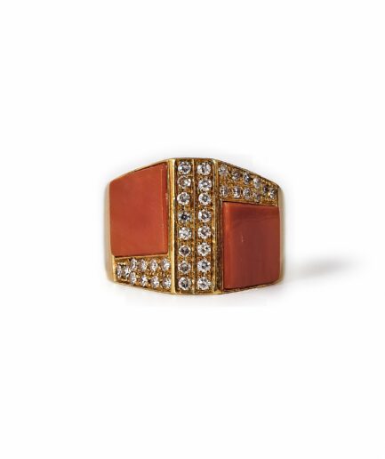 1960s Italian Vintage Coral and Diamond Cocktail ring