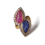 1970s Bulgari Carved 8.95ct Ruby and 6.94ct Sapphire,Diamond Cocktail Ring.