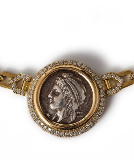 Important 1970s Bulgari Monete, Tetradrachm, 18k Gold and Diamond Necklace.