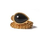 Andre Vassort Onyx Serpent Bohème Ring In 18k Yellow Gold, circa 1970.