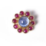 **SOLD** Antique No heat Sapphire and ruby 18k gold brooch, circa 1925