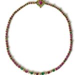 Grima ruby, emerald and diamond gold necklace, 1980s.