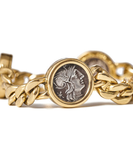 **SOLD** Bvlgari Monete three coin 18kt gold bracelet.