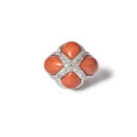 David Webb 18kt White Gold Coral and Diamond Dome Cocktail Ring, Circa 1970
