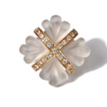 George Weil 18K Gold Carved Rock Crystal and Diamond Ring, ca 1970.