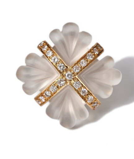 George Weil 18K Gold Carved Rock Crystal and Diamond Ring, ca 1970.