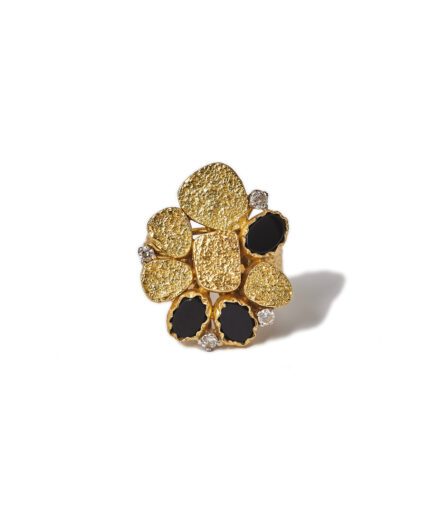 George Weil 18k Gold Onyx & Diamond Cocktail Ring, London 1975