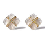 George Weil 18k Gold Rock Crystal Diamond Clip-On Earrings, 1970s