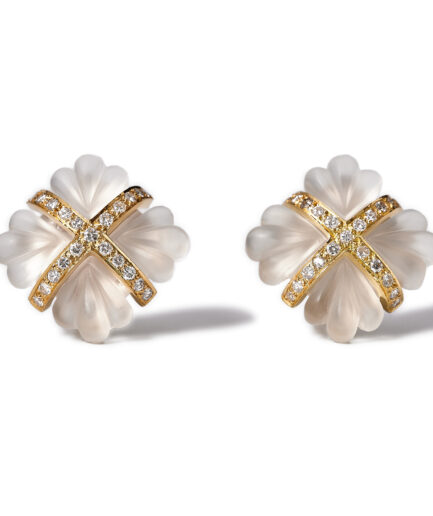 George Weil 18k Gold Rock Crystal Diamond Clip-On Earrings, 1970s