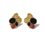 George Weil 18k Gold Coral Onyx Diamond Clip-On Earrings, London 1968