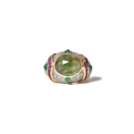 1990s Baroda-Style 18kt Gold Tourmaline, Emerald, Ruby, Diamond Ring.